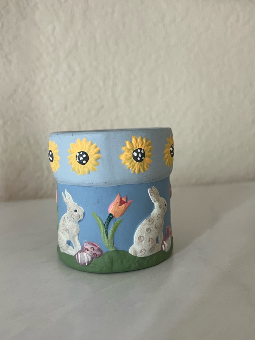 Floral Bunny Blue Decorative Ceramic Pot Easter Eggs - Picture 5 of 8